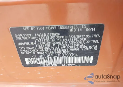 2014 Subaru Xv Crosstrek 2.0I Premium from USA, damaged, VIN JF2GPACC3E8290394